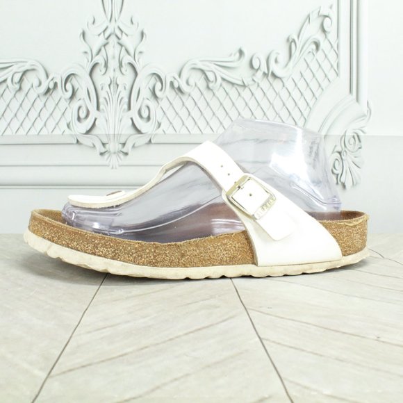 Birkenstock Shoes - Birkenstock Birko Flor Gizeh White Leather Thong Sandals Size US 8